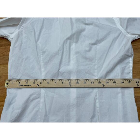 Lauren Ralph Lauren Women's M White Button-Up Cotton Shirt Ruffle Front Wedding - Picture 8 of 9